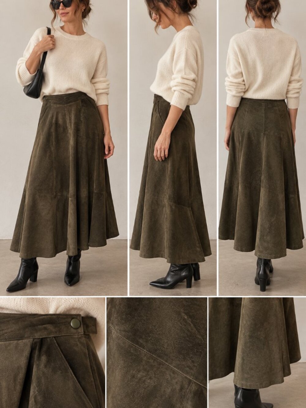 Danier Olive Green Suede Skirt - Picture 3 of 9